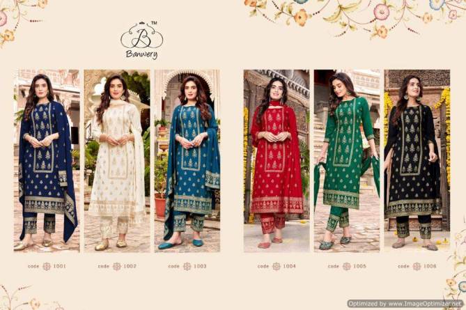 Banwery Parishi Latest Festival Wear Rayon Printed Designer Ready Made Suit Collection
